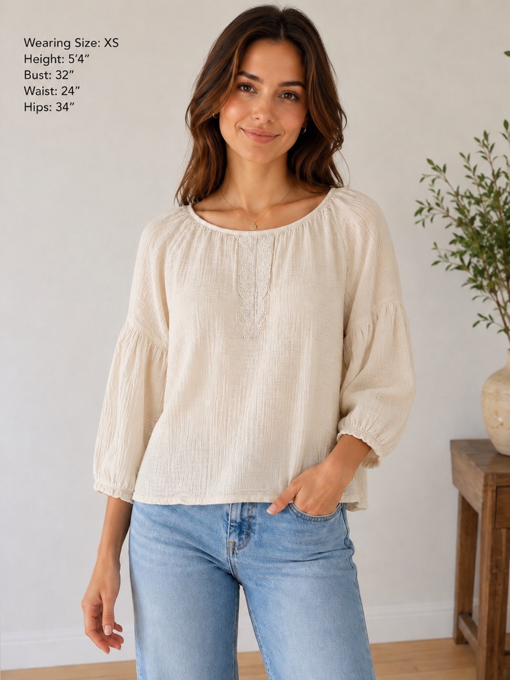 Universal Thread Cream Textured Peasant Blouse